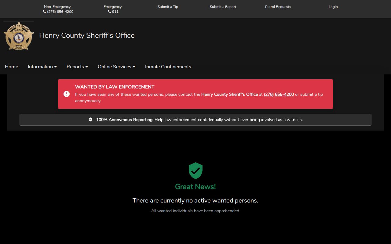Henry County Sheriff's Most Wanted official wanted-list interface