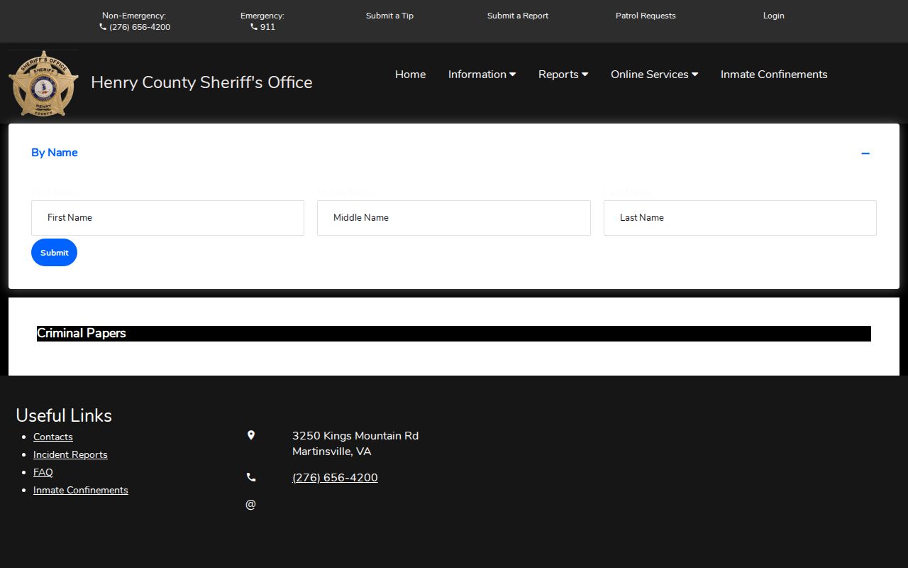 Henry County Criminal Papers Search official warrant-related name lookup