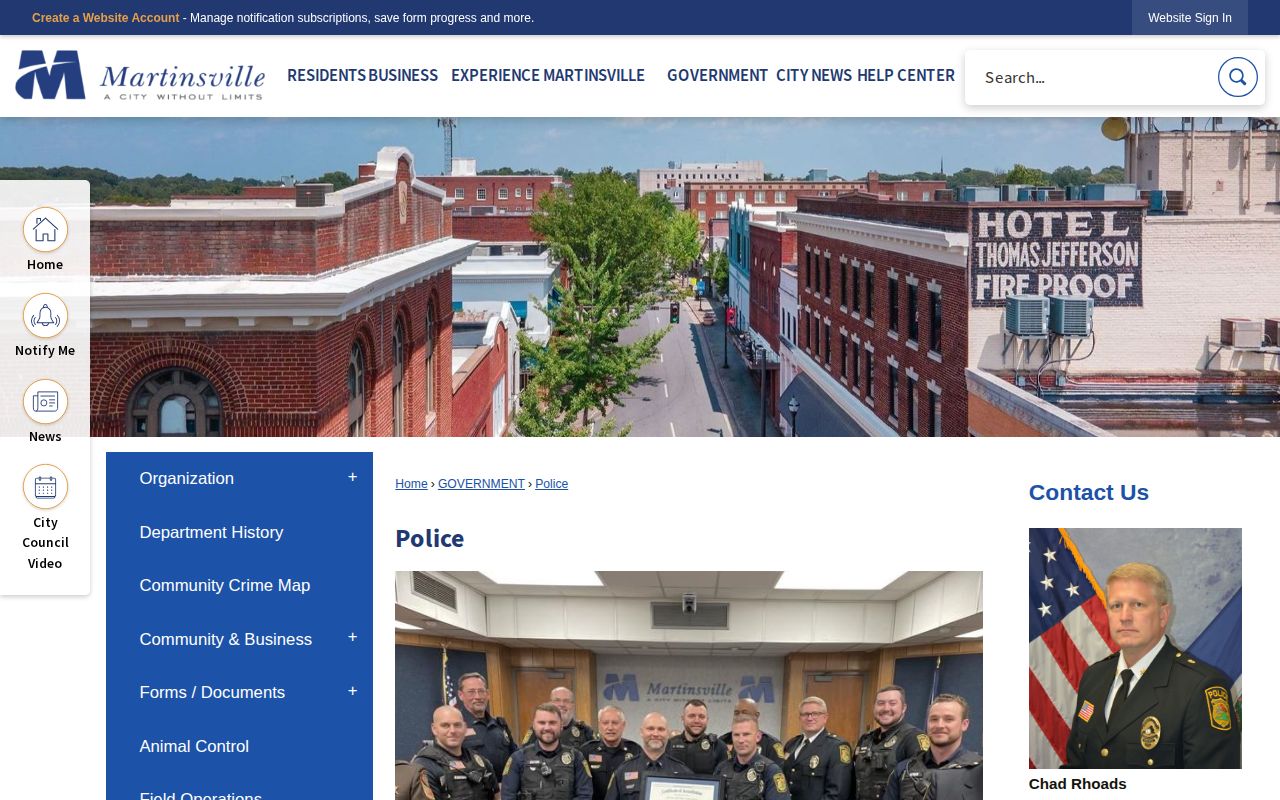 Martinsville Police Department official page for mugshot record routing